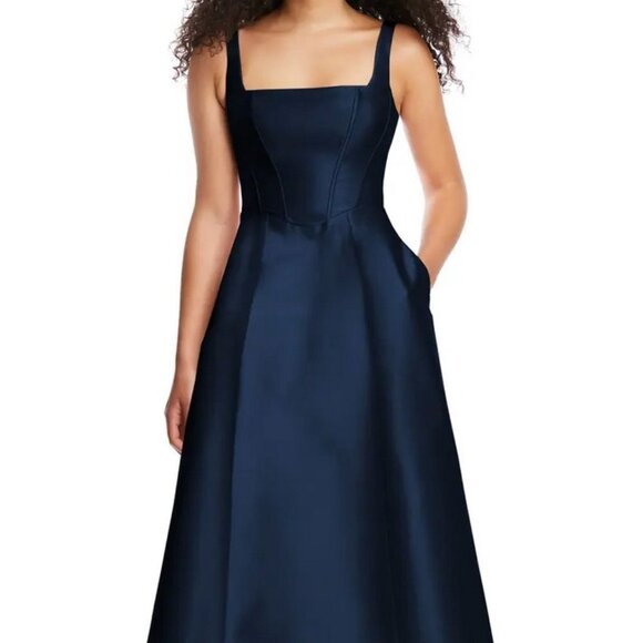 Alfred Sung Midnight Blue Corset Satin Gown D844 - Picture 1 of 4